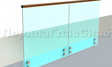 Ограждение с квадратным деревянным поручнем на точечном креплении купить в Красноярске Ограждение с квадратным деревянным поручнем на точечном креплении купить в Красноярске