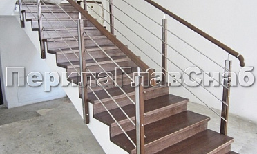 Ограждение со стойками из шлифованной нержавеющей стали с боковым крепежом, со вставками из дерева купить в Красноярске Ограждение со стойками из шлифованной нержавеющей стали с боковым крепежом, со вставками из дерева купить в Красноярске