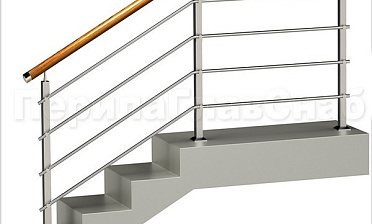 Четыре ригеля на держателях, круглый деревянный поручень и квадратные стойки купить в Красноярске Четыре ригеля на держателях, круглый деревянный поручень и квадратные стойки купить в Красноярске