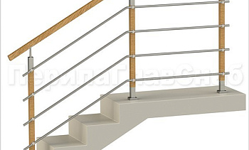 Четыре ригеля на держателях, квадратный деревянный поручень и стойки с деревянными вставками в Красноярске. Готовые проекты ПерилаГлавСнаб Четыре ригеля на держателях, квадратный деревянный поручень и стойки с деревянными вставками в Красноярске. Готовые проекты ПерилаГлавСнаб