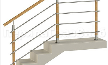 Четыре ригеля на держателях, квадратный деревянный поручень и стойки с деревянными вставками купить в Красноярске Четыре ригеля на держателях, квадратный деревянный поручень и стойки с деревянными вставками купить в Красноярске