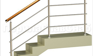 Три ригеля на сварке, круглый деревянный поручень и круглые стойки купить в Красноярске Три ригеля на сварке, круглый деревянный поручень и круглые стойки купить в Красноярске