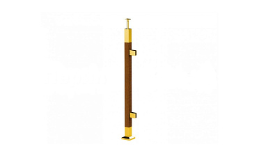 Готовая стойка 40х40х950 мм, деревянная, со вставками из нержавеющей стали 2х100 мм с 2 зажимными стеклодержателями, под золото k740-4-R-G купить в Красноярске
