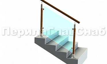 Ограждение с круглым деревянным поручнем с зажимными стеклодержателями и стойками с деревянными вставками купить в Красноярске Ограждение с круглым деревянным поручнем с зажимными стеклодержателями и стойками с деревянными вставками купить в Красноярске