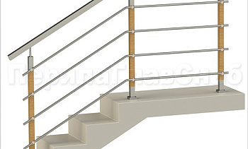 Четыре ригеля на держателях, квадратный поручень и стойки с деревянными вставками в Красноярске. Готовые проекты ПерилаГлавСнаб Четыре ригеля на держателях, квадратный поручень и стойки с деревянными вставками в Красноярске. Готовые проекты ПерилаГлавСнаб