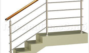 Четыре ригеля на держателях, круглый деревянный поручень и круглые стойки в Красноярске. Готовые проекты ПерилаГлавСнаб Четыре ригеля на держателях, круглый деревянный поручень и круглые стойки в Красноярске. Готовые проекты ПерилаГлавСнаб